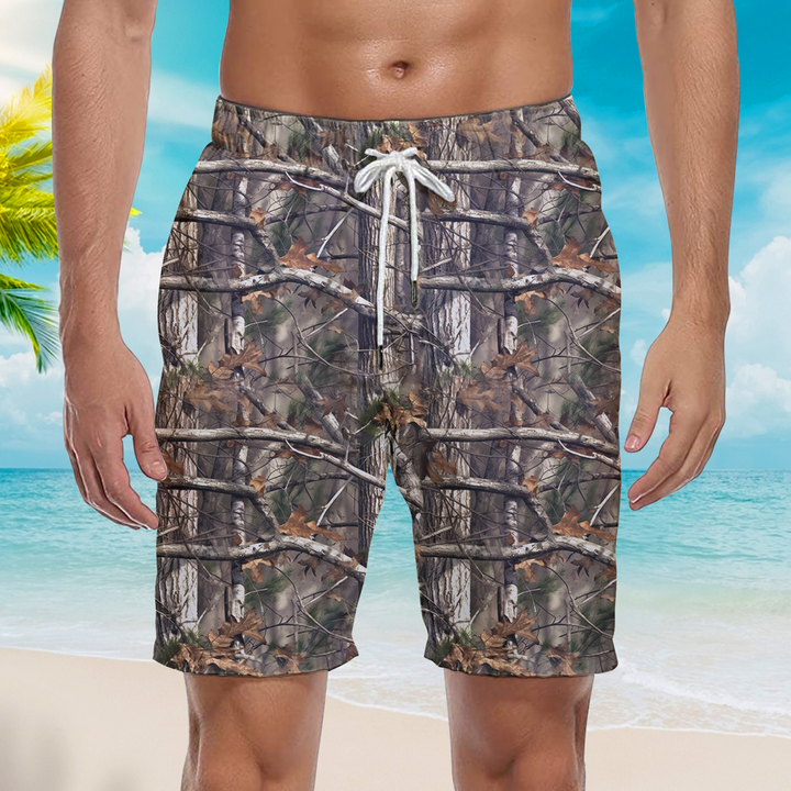 Camo Camouflage Tree Beach Shorts For Men