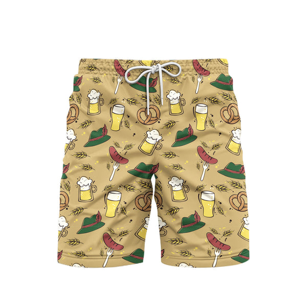 Brown Traditional Oktoberfest Beer And Pretzels Beach Shorts For Men 