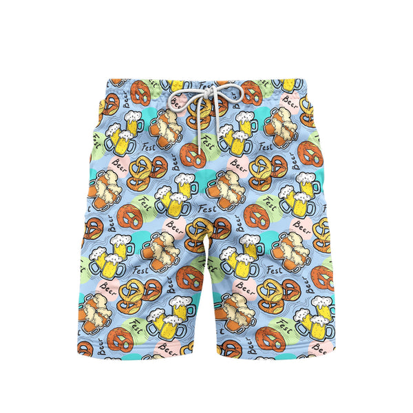 Blue Oktoberfest Beer Flowers Beach Shorts For Men 