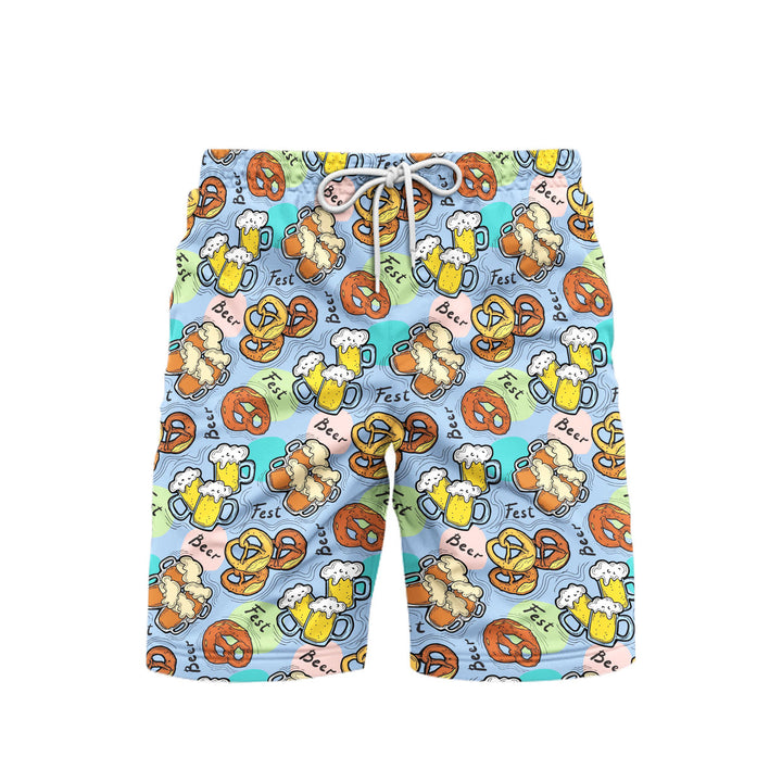 Blue Oktoberfest Beer Flowers Beach Shorts For Men 