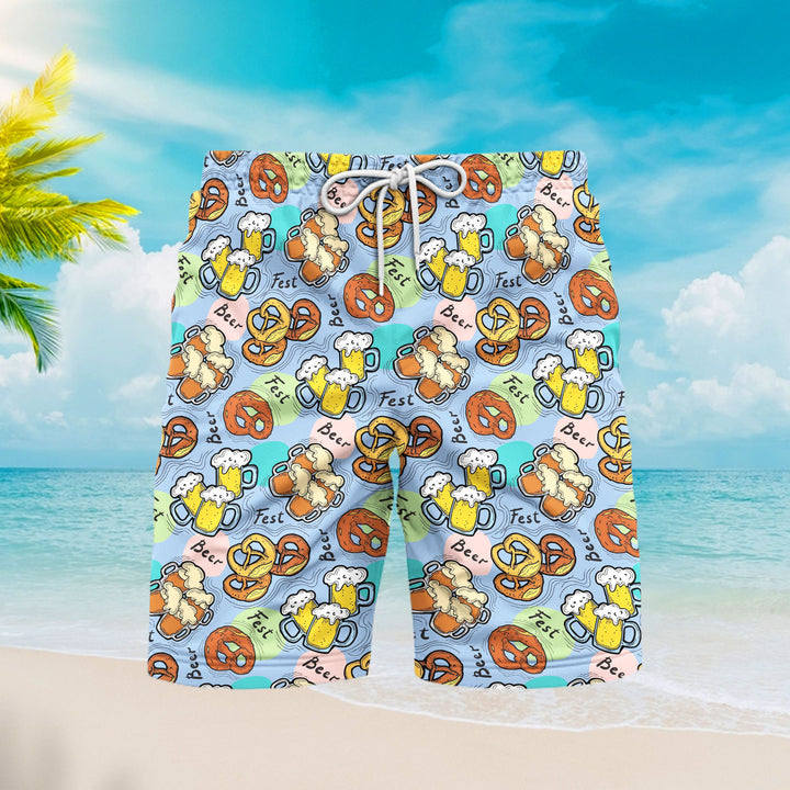 Blue Oktoberfest Beer Flowers Beach Shorts For Men 