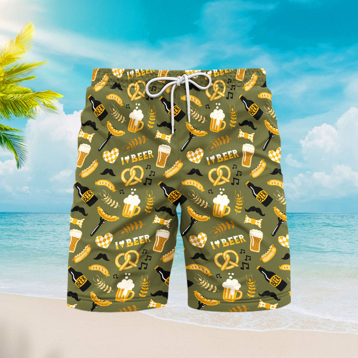 I Love Beer And Brezel Oktoberfest Beach Shorts For Men