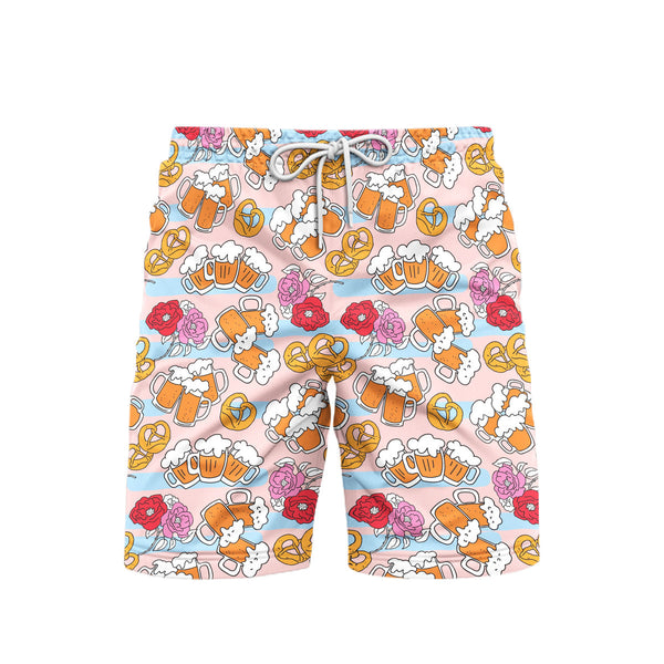 Pink Oktoberfest Beer Flowers Beach Shorts For Men