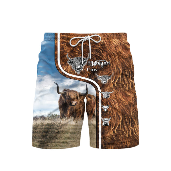 Highland Cattle Cow Swim Trunks With Mesh Lining For Men