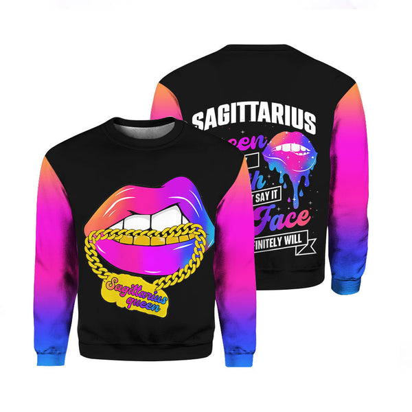 Sagittarius Girl Colorful Lips Crewneck Sweatshirt For Men & Women FHT1123