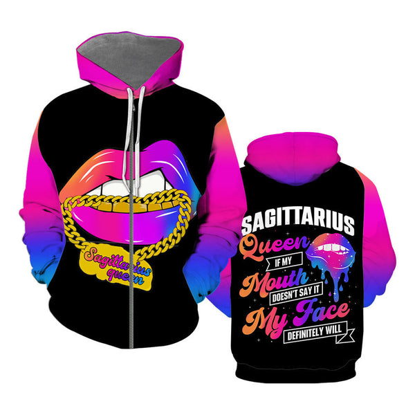 Sagittarius Girl Colorful Lips Zip Up Hoodie For Men & Women FHT1123