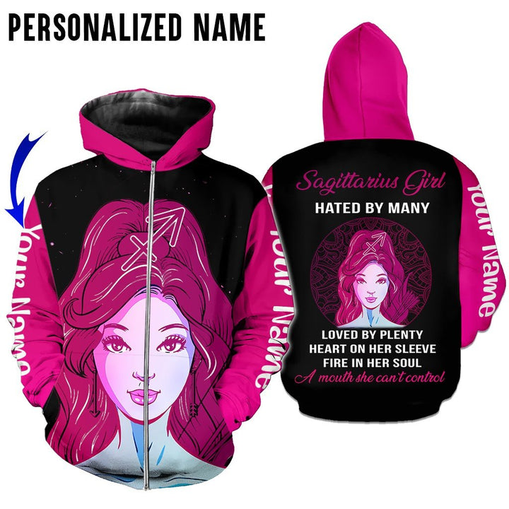 Sagittarius Girl Custom Name Zip Up Hoodie For Men & Women