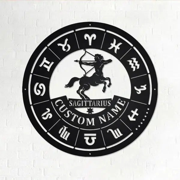 Sagittarius Zodiac Custom Cut Metal Sign | MN1717-Black-Gerbera Prints.