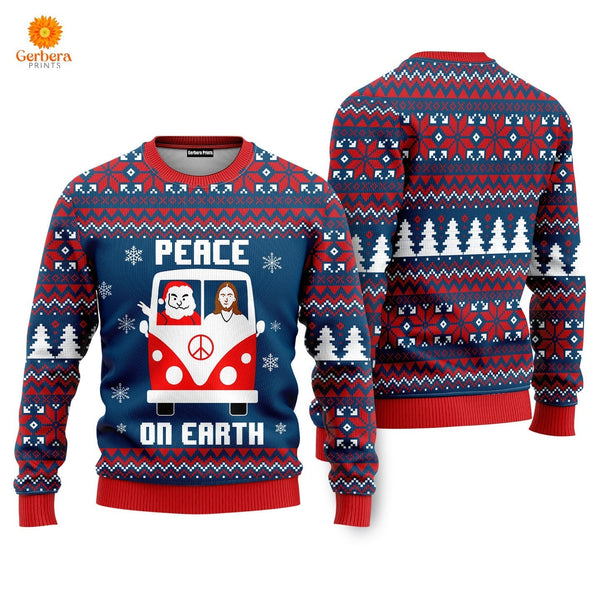 Peace On Earth Ugly Christmas Sweater | For Men & Women | US3236-Colorful-Gerbera Prints.