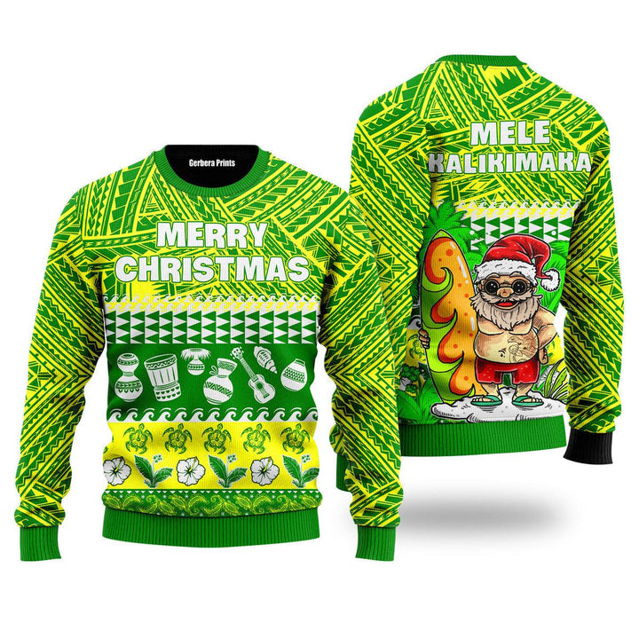 Santa Claus Mele Kalikimaka Ugly Christmas Sweater | For Men & Women | UH1426-Colorful-Gerbera Prints.