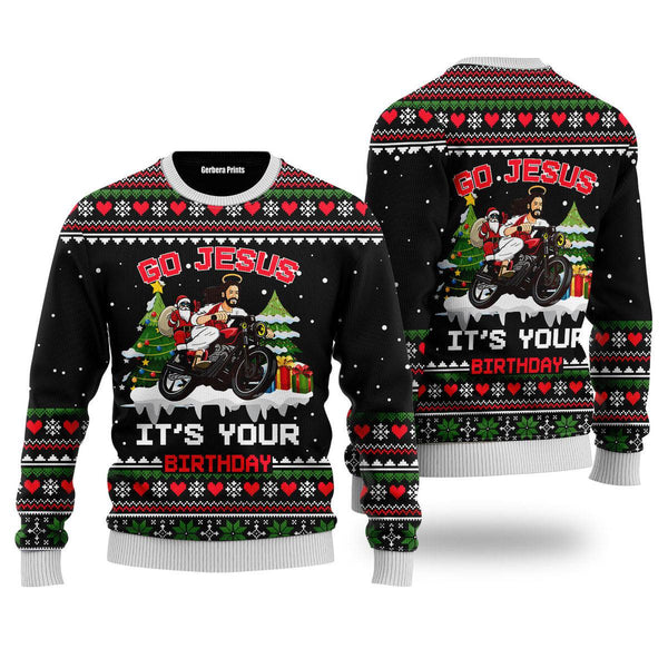 Santa Jesus Ride Motobike Ugly Christmas Sweater | For Men & Women | UH1235-Colorful-Gerbera Prints.