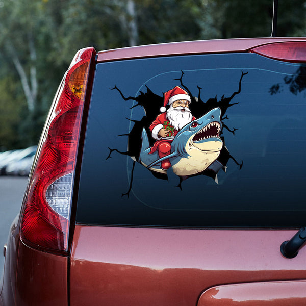 Santa Riding Shark 3D Vinyl Car Decal Stickers CS8209