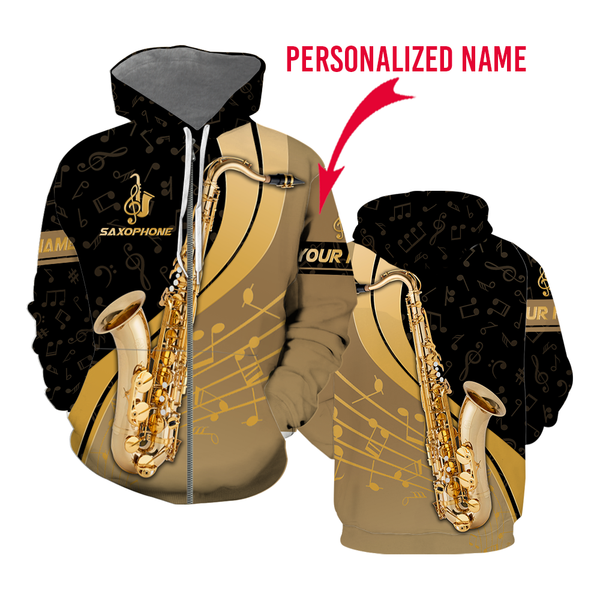 SaxoPhone Custom Name Zip Up Hoodie For Men & Women