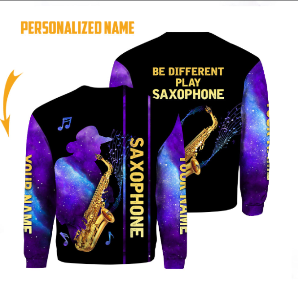 Saxophone Be Different Custom Name Crewneck Sweatshirt For Men & Women