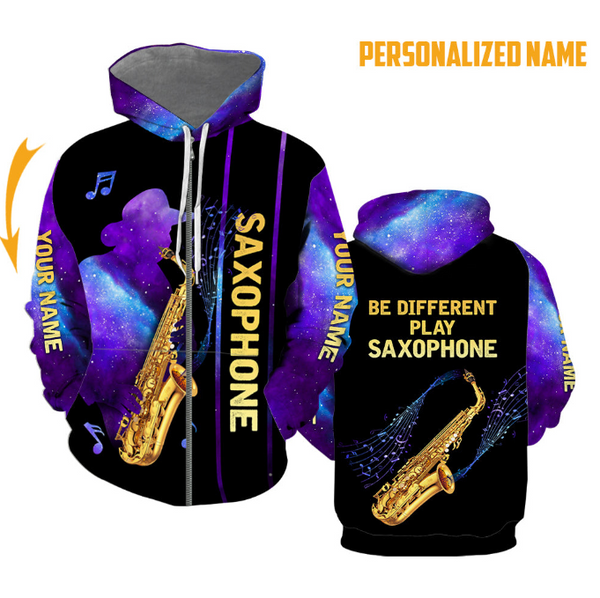 Saxophone Be Different Custom Name Zip Up Hoodie For Men & Women