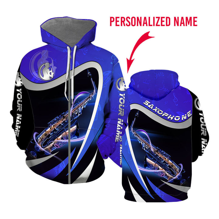 Saxophone Custom Name Zip Up Hoodie For Men & Women