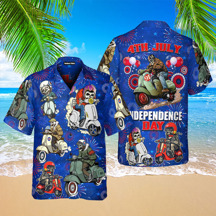 Scooter Skeleton USA Flag Independence Day Aloha Hawaiian Shirts For Men & For Women WT2289