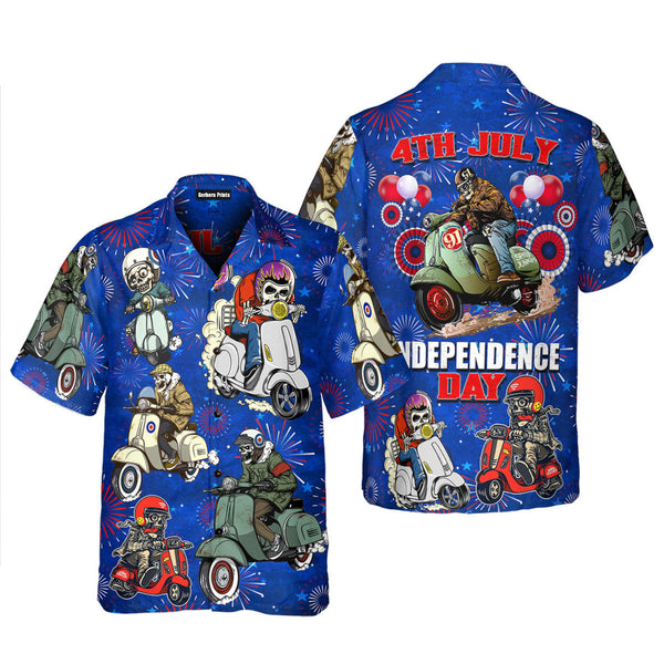 Scooter Skeleton USA Flag Independence Day Aloha Hawaiian Shirts For Men & For Women WT2289