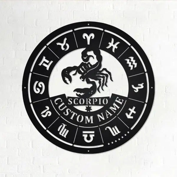 Scorpio Zodiac Custom Cut Metal Sign | MN1709-Black-Gerbera Prints.