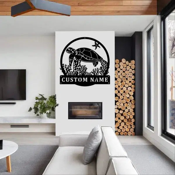 Sea Turtle Custom Cut Metal Sign | MN1561-Black-Gerbera Prints.