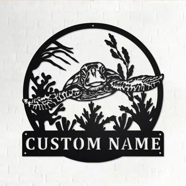 Sea Turtle Custom Cut Metal Sign | MN1719-Black-Gerbera Prints.