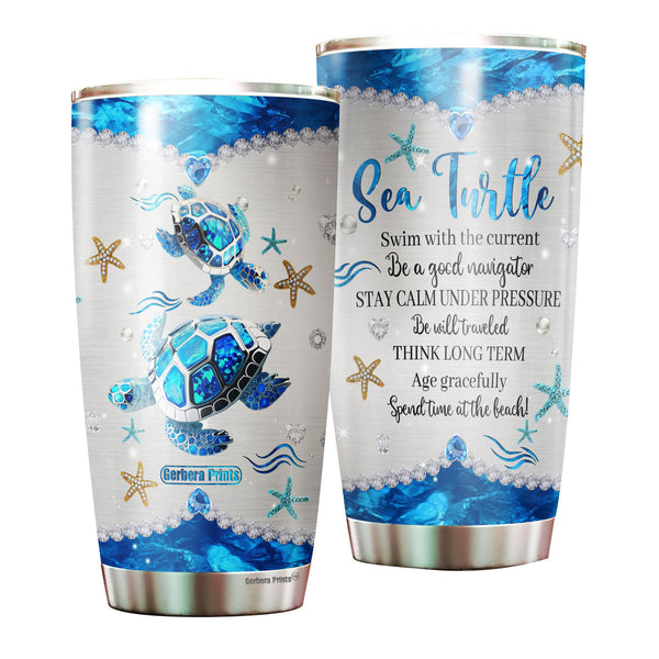 Sea Turtle Spend Time At The Beach Summer Stainless Steel Tumbler Cup Travel Mug TC7012-20oz-Gerbera Prints.