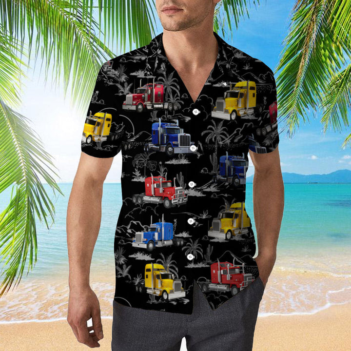 Semi Trailer Truck Tropical Aloha Hawaiian Shirts For Men and For Women WT1800 Gerbera Prints.