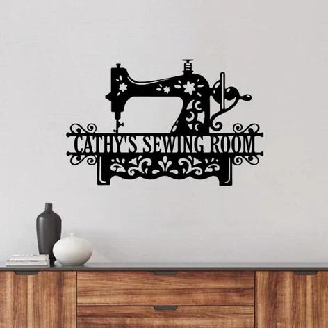 Sewing Room Custom Cut Metal Sign | MN1484-Black-Gerbera Prints.