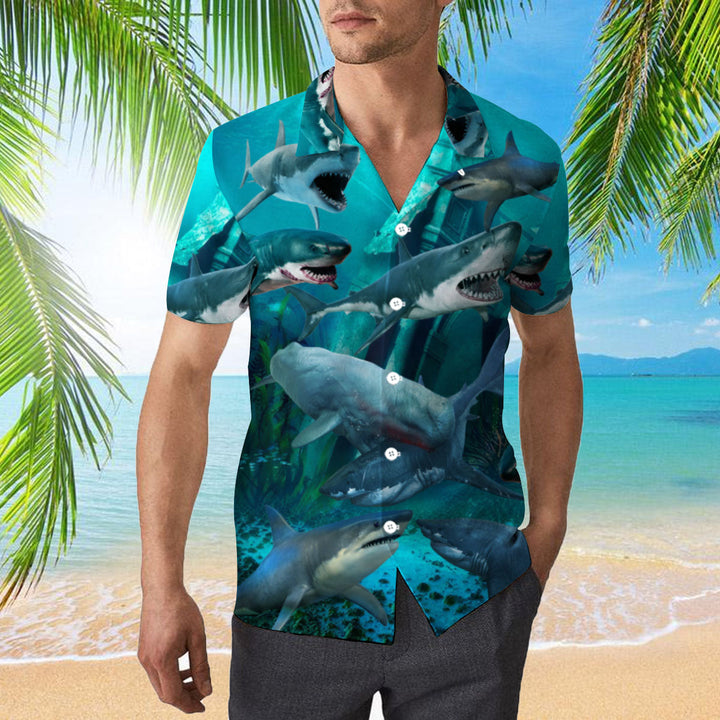 Shark Blue On The Beach Aloha Hawaiian Shirts For Men And For Women WT1572
