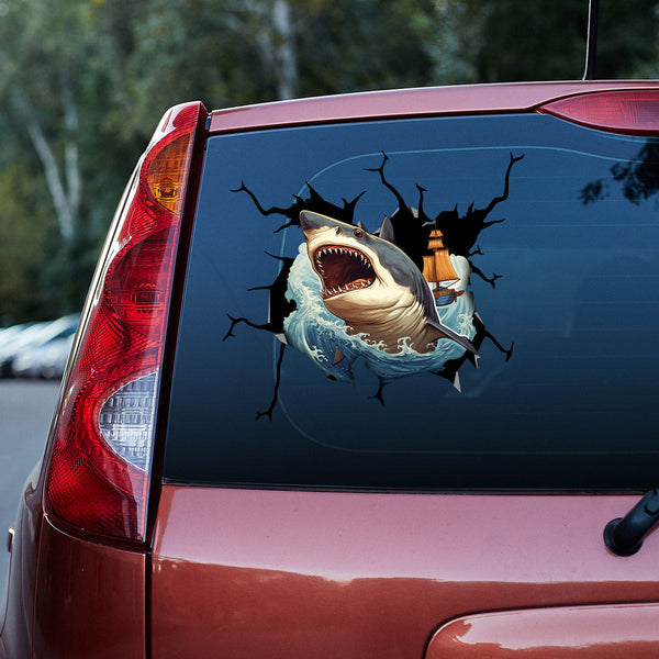 Shark With Boat 3D Vinyl Car Decal Stickers CS8214