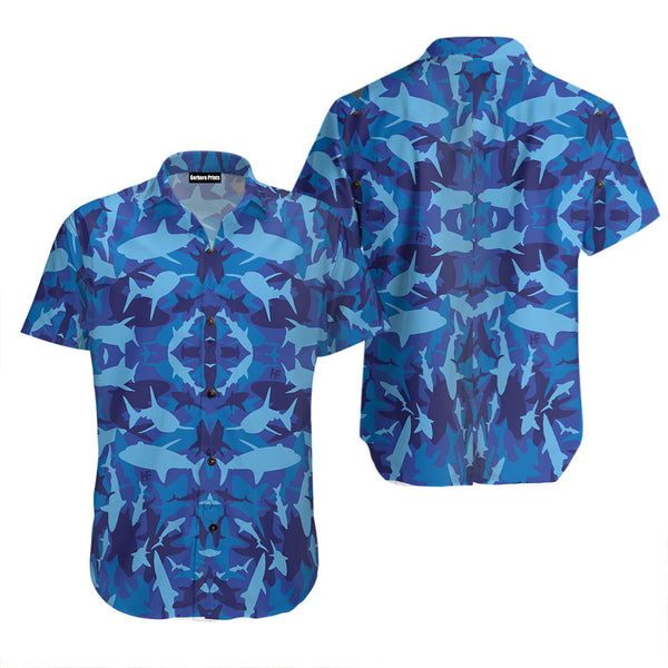 Shark Blue Camo Pattern Hawaiian Shirt