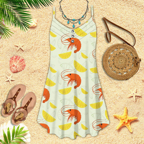 Shrimp On Yellow Lemon Slices Spaghetti Strap Summer Dress | SD1380