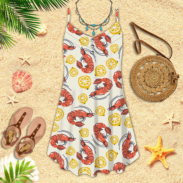 Shrimps And Lemons Pattern Spaghetti Strap Summer Dress | SD1367