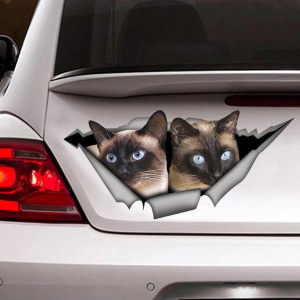Siamese Cat Cracked Car Decal Sticker | Waterproof | PVC Vinyl | CCS2683-Colorful-Gerbera Prints.