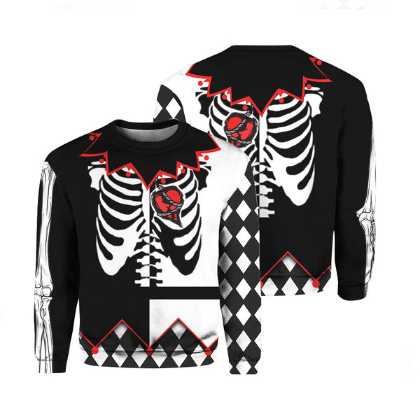 Skeleton With Heart Jester Halloween Costume Crewneck Sweatshirt For Men & Women FHT1066