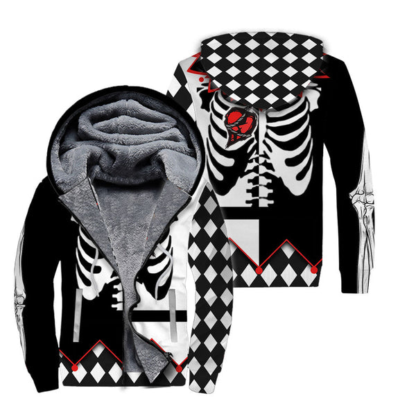 Skeleton With Heart Jester Halloween Costume Fleece Zip Hoodie For Men & Women FFZ1066