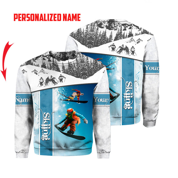 Skiing Blue Amazing Custom Name Crewneck Sweatshirt For Men & Women