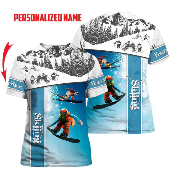 Skiing Blue Amazing Custom Name T Shirt For Men & Women