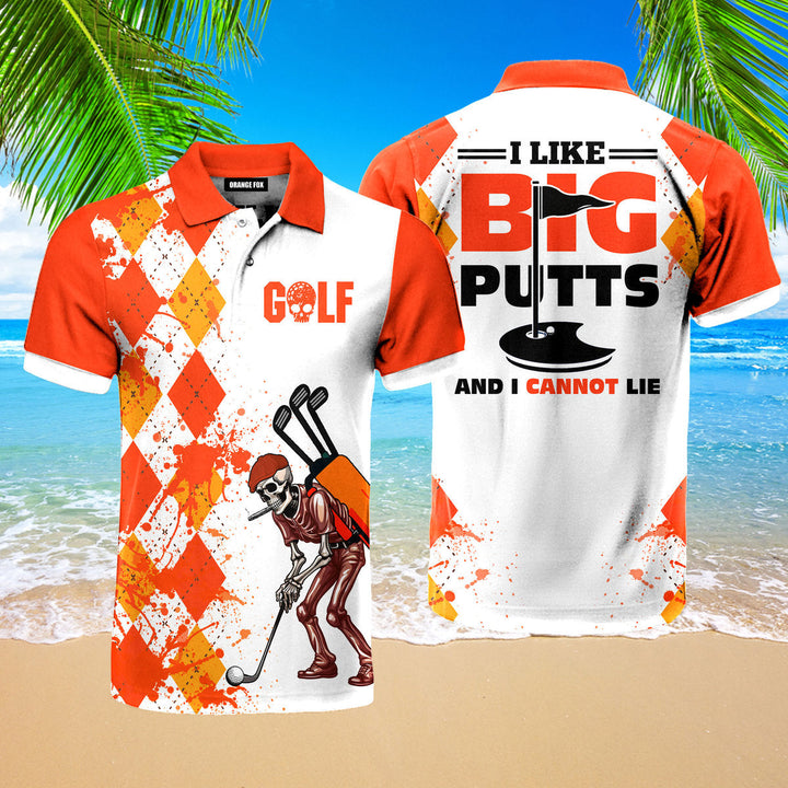 Skull Golf - Gift for Men, Golf Lovers, Skull Lovers - Orange Yellow Golf Polo Shirt