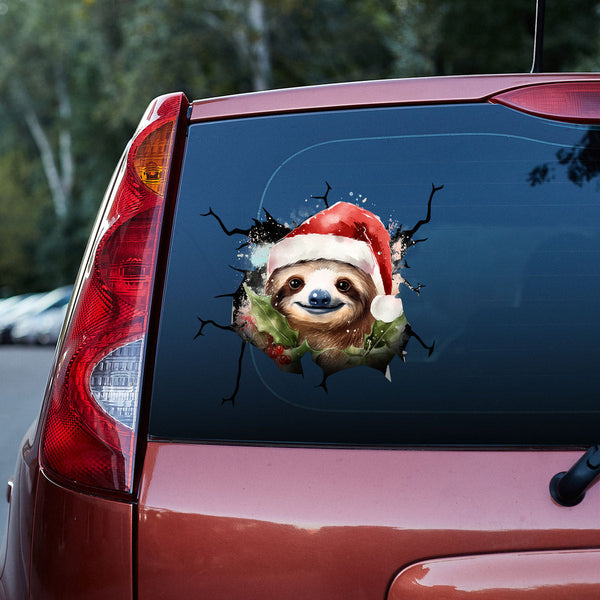 Sloth With Santa Hat 3D Vinyl Car Decal Stickers CS8113