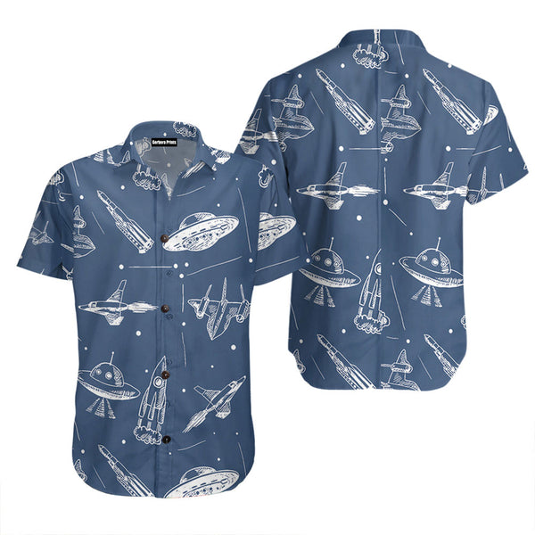 Space Aircraft Seamless Pattern Hawaiian Shirt