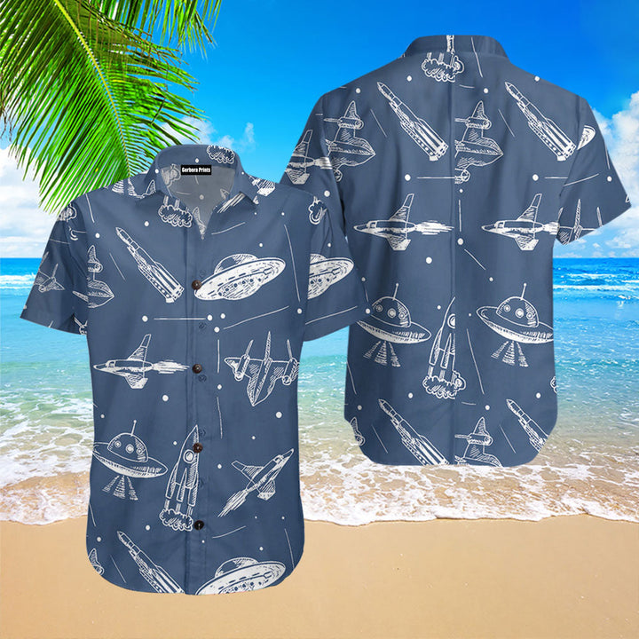 Space Aircraft Seamless Pattern Hawaiian Shirt