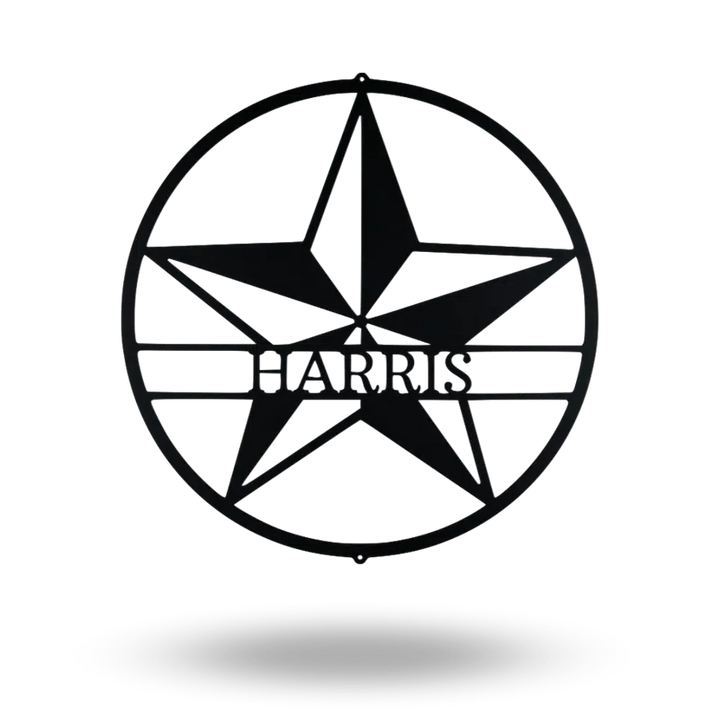 Star Monogram Custom Cut Metal Sign | MN1337-Black-Gerbera Prints.