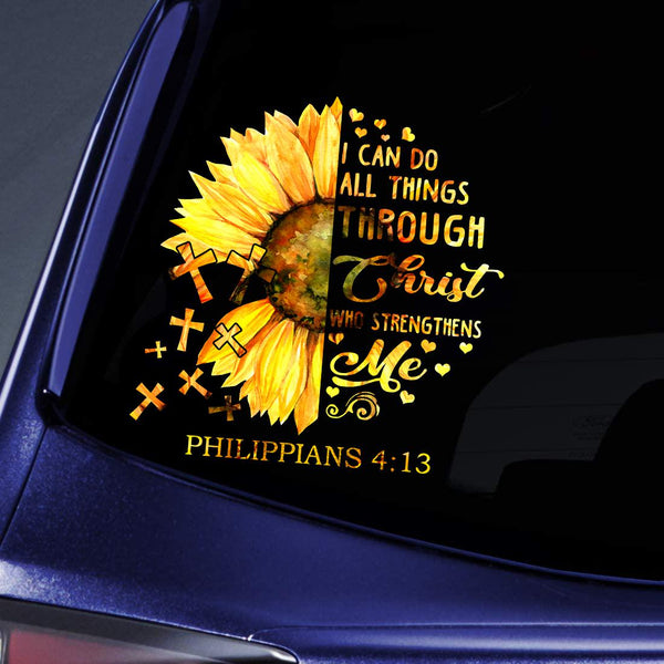 Sunflower And Faith Car Decal Sticker | Waterproof | PVC Vinyl | CS1073