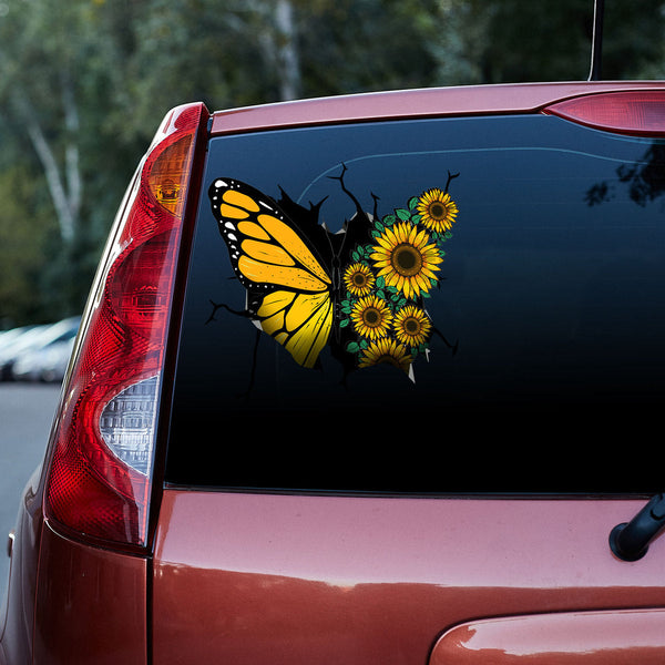 Sunflower Butterfly Cracked Car Decal Sticker | Waterproof | PVC Vinyl | CCS5098-Colorful-Gerbera Prints.