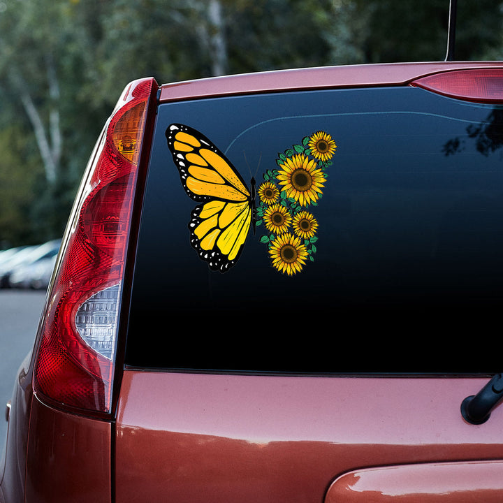 Sunflower Butterfly Car Decal Sticker | Waterproof | PVC Vinyl | CS5098-Colorful-Gerbera Prints.