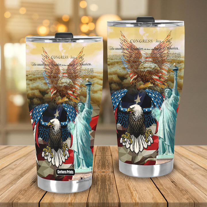 Independence Day 4th Of July Patriotic American Stainless Steel Tumbler Cup Travel Mug TC7413-Gerbera Prints.
