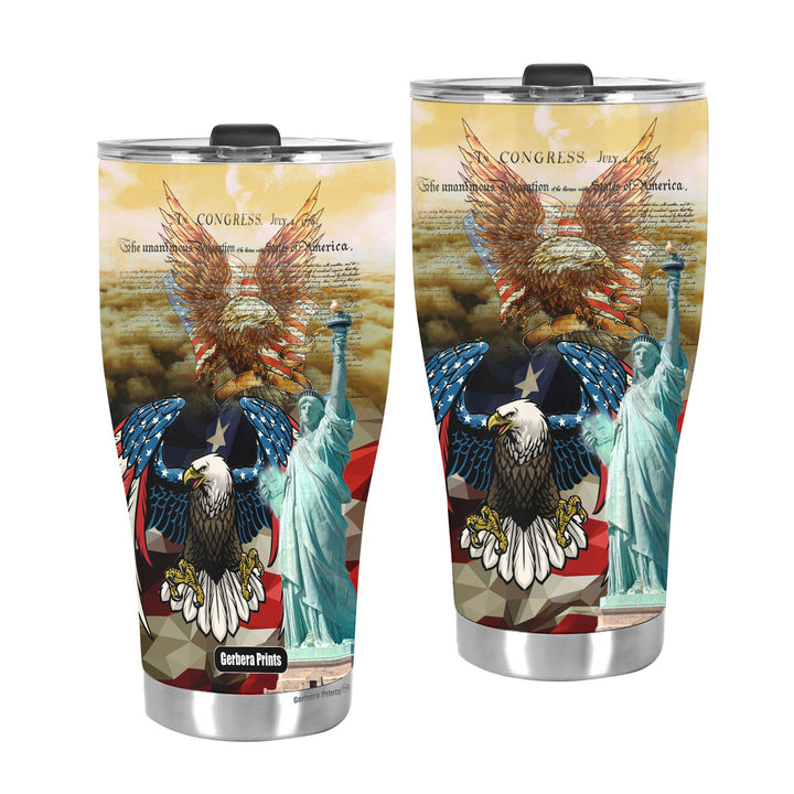 Independence Day 4th Of July Patriotic American Stainless Steel Tumbler Cup Travel Mug TC7413-Gerbera Prints.