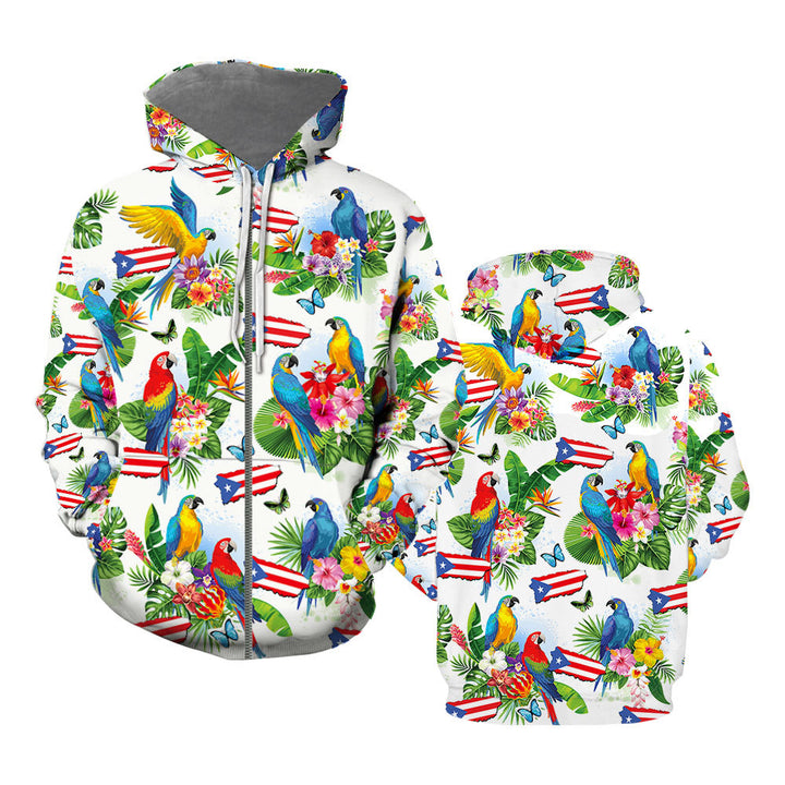 Puerto Rico Parrots Tropical Zip Up Hoodie