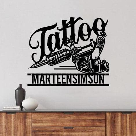Tattoo Shop Wall Art Monogram Custom Cut Metal Sign | MN1502-Black-Gerbera Prints.